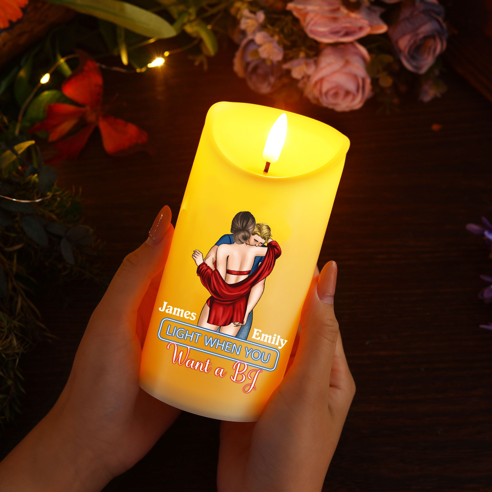 You Make The Season Bright Personalized Couple Custom LED Candle with 2 Names Romantic Gift For Him or He