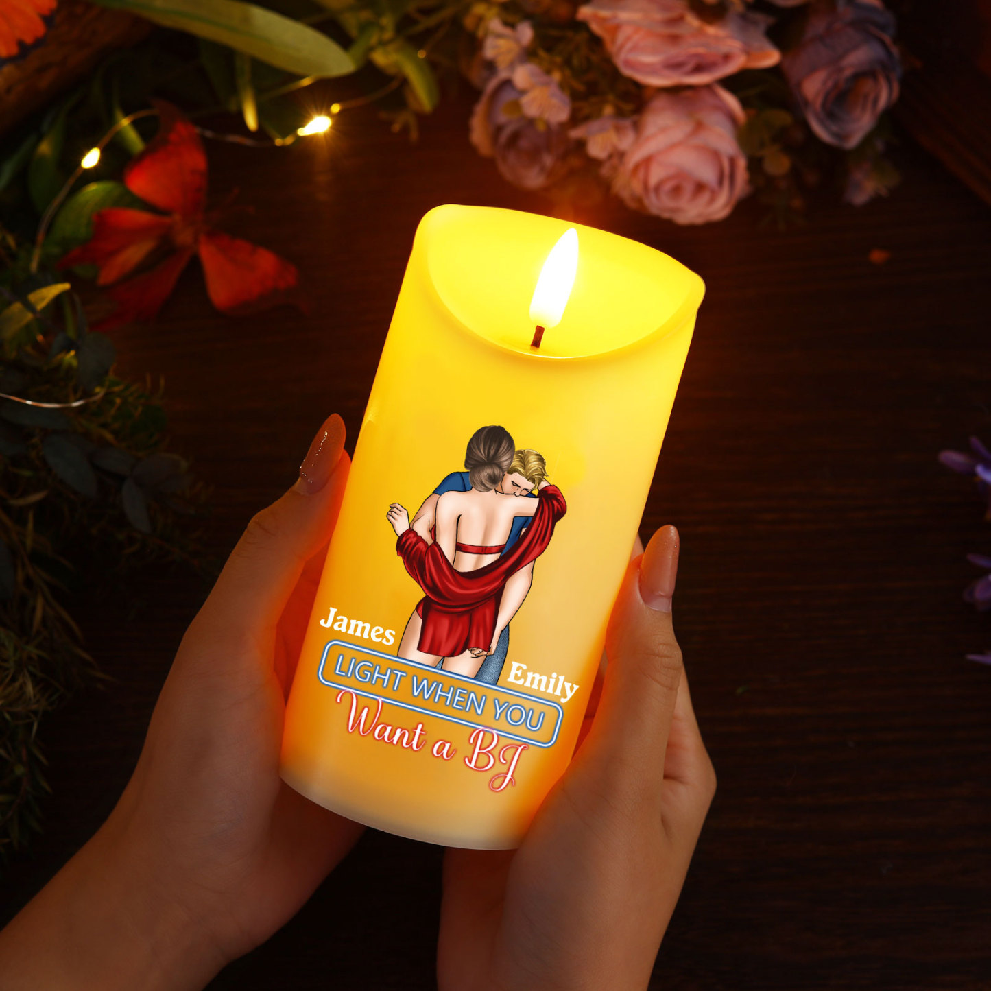 You Make The Season Bright Personalized Couple Custom LED Candle with 2 Names Romantic Gift For Him or He