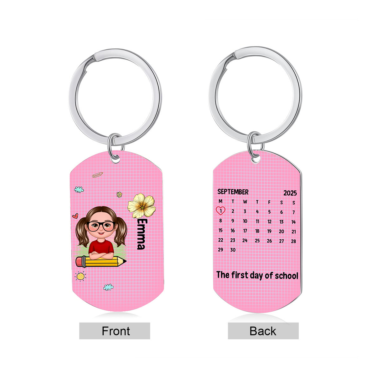 Custom Keyring with Name & Character abd Birth Flower – Personalized Back to school Gift for Kids | Jessemade