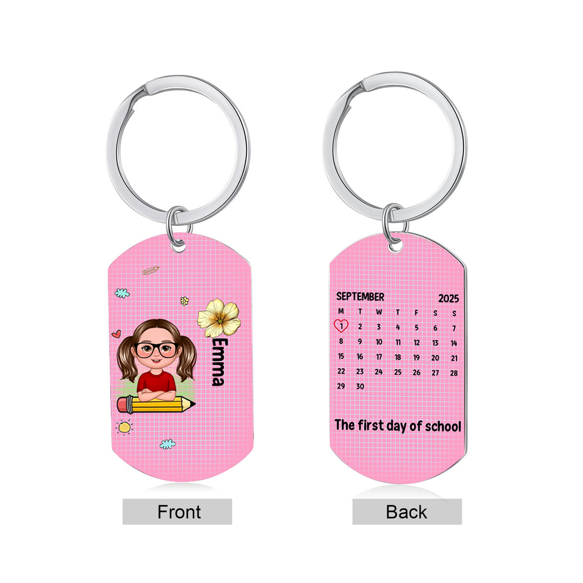 Custom Keyring with Name & Character abd Birth Flower – Personalized Back to school Gift for Kids | Jessemade