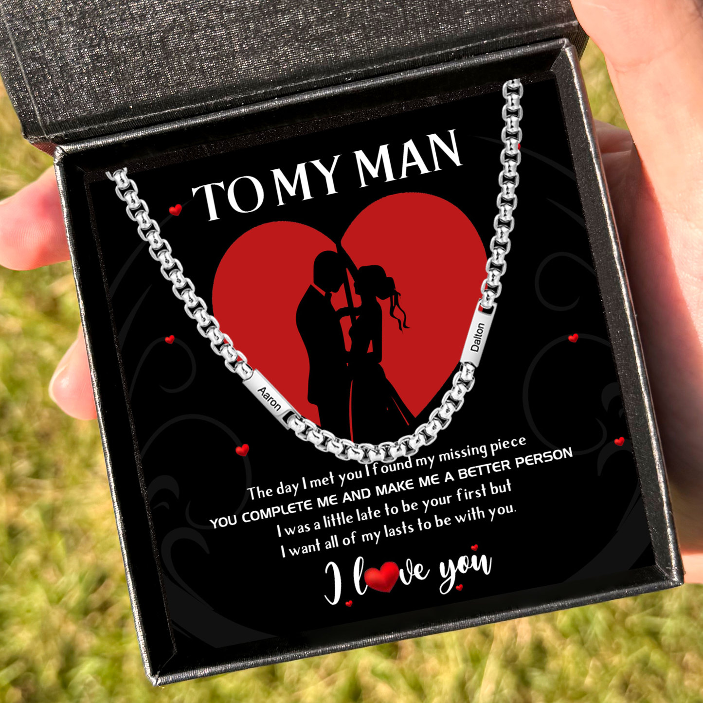 To My Man Personalized 2 Names Cuban Link Chain Necklace Stainless Steel Men Necklace