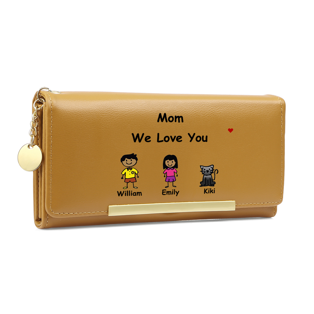 Personalized Women Leather Wallet Purse With Custom 1-6 Kids And Pets
