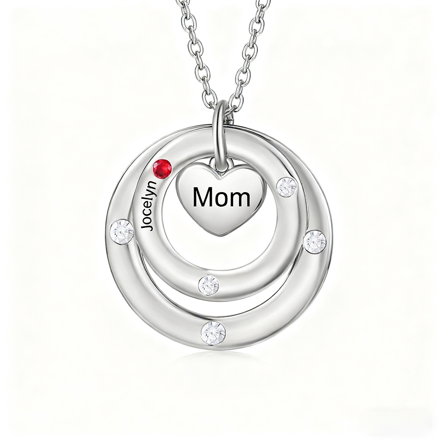 Personalized Women's Birthstone Necklace with 1 Name & 1 Birthstone & 1 Text Design Gift for Her | Lorajewel