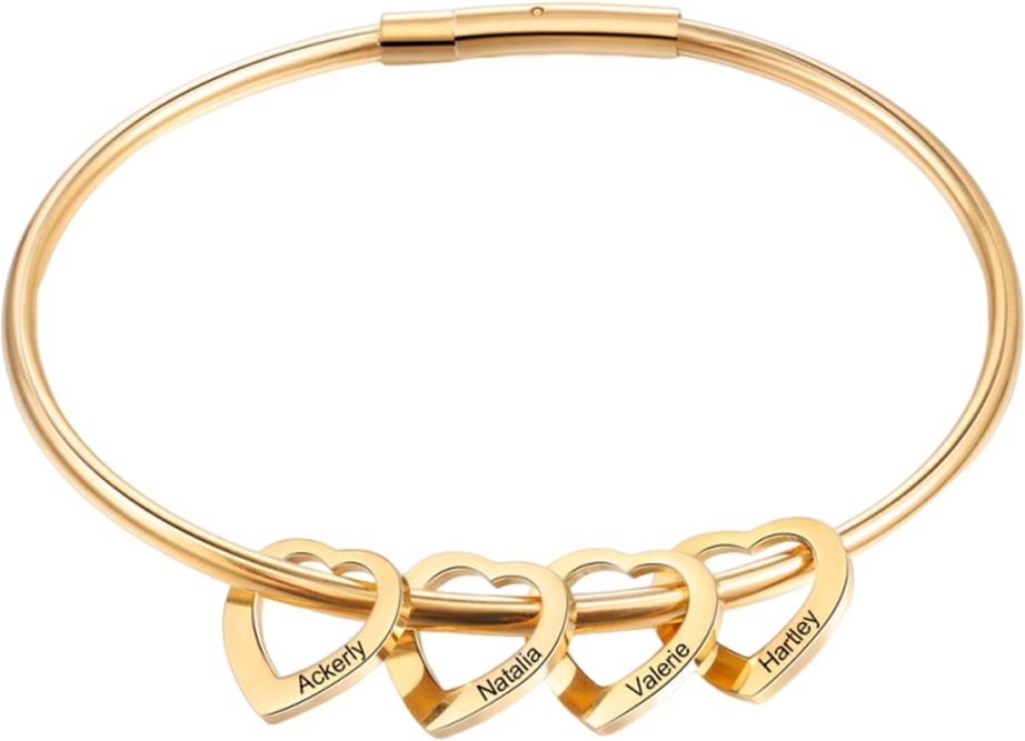 Love Bracelet Bangle Bracelet with 4 Heart Shape Pendant Engraved 4 Names Mother's Day Gift For Mom