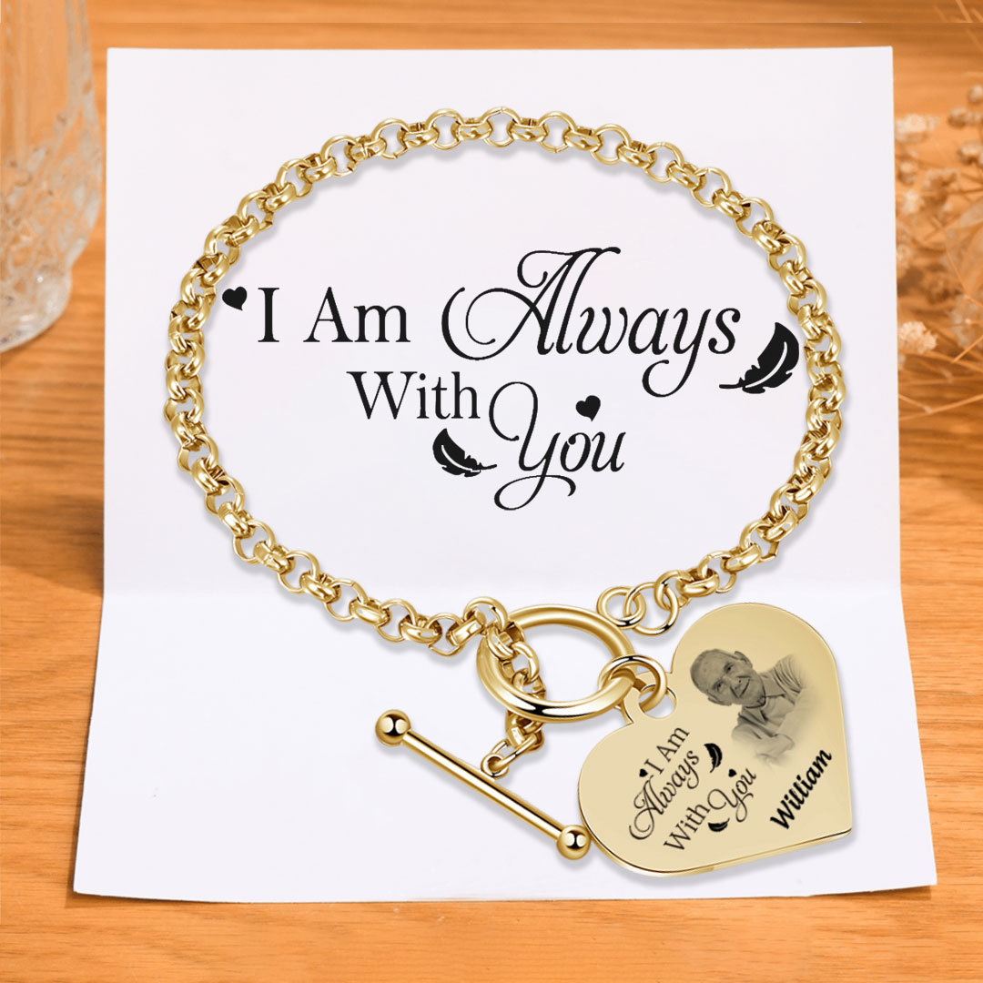 Personalized Memorial Bracelet with Custom Name and Photo I Am Always With You Gift Set