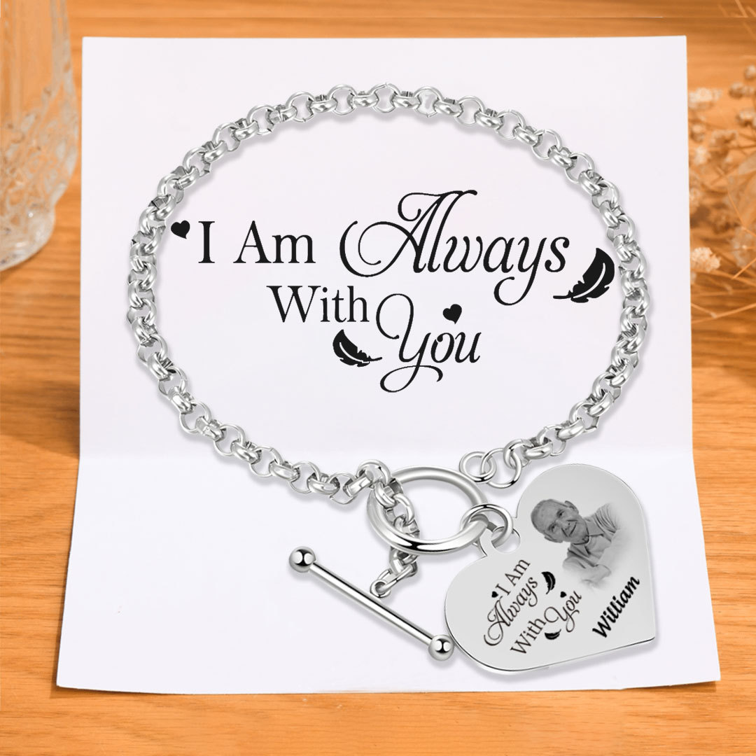 Personalized Memorial Bracelet with Custom Name and Photo I Am Always With You Gift Set