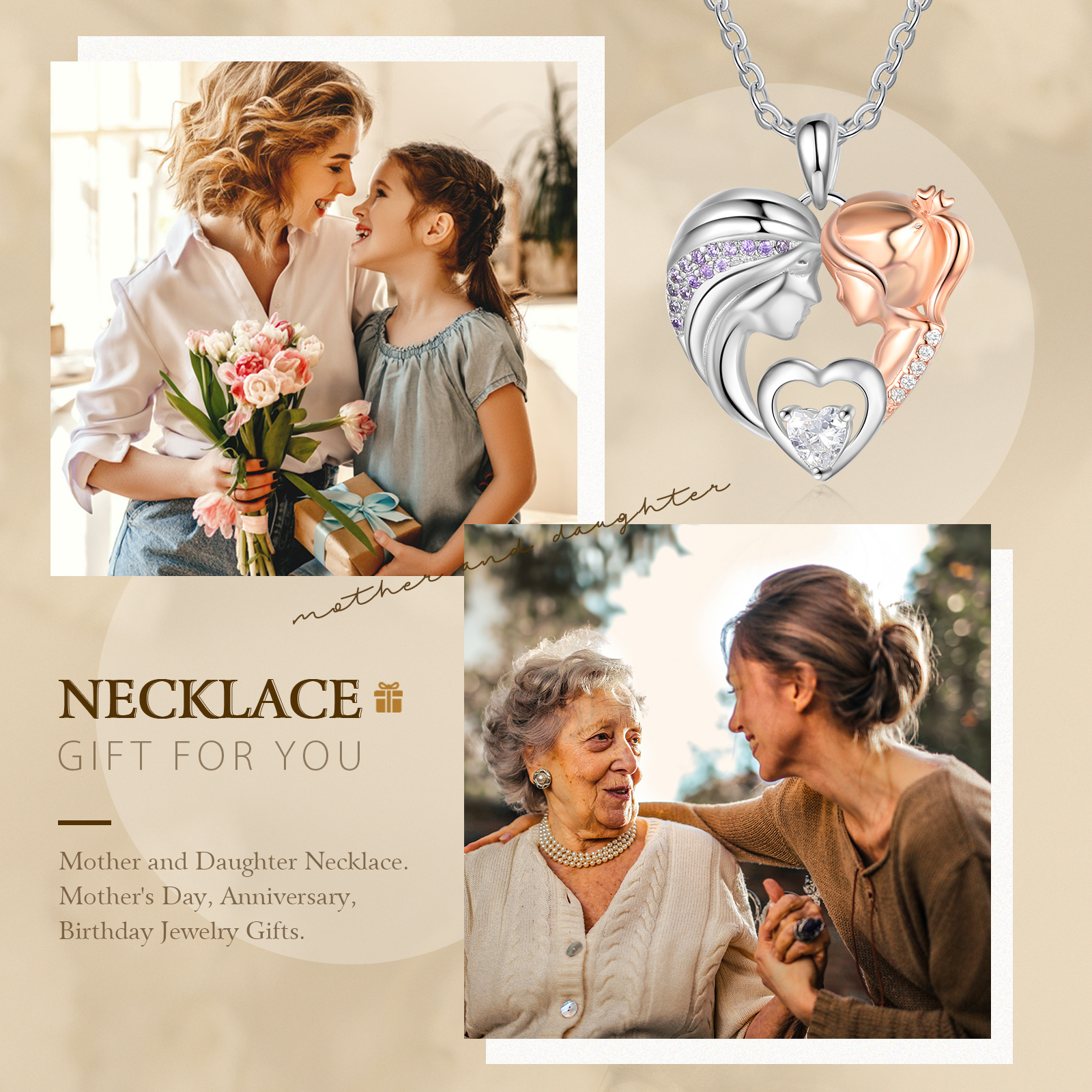 Mother and Daughter Necklace with Diamond Heart Pendant Necklace for Her