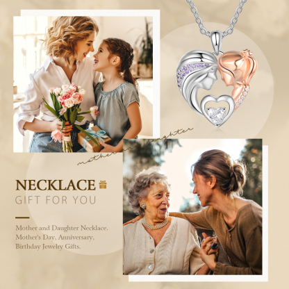 Mother and Daughter Necklace with Diamond Heart Pendant Necklace for Her