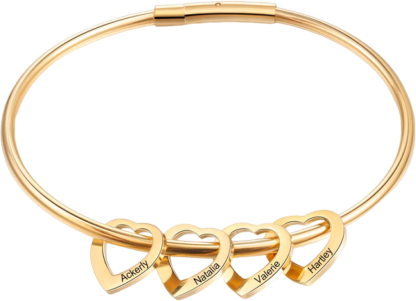 Love Bracelet Bangle Bracelet with 4 Heart Shape Pendant Engraved 4 Names Mother's Day Gift For Mom