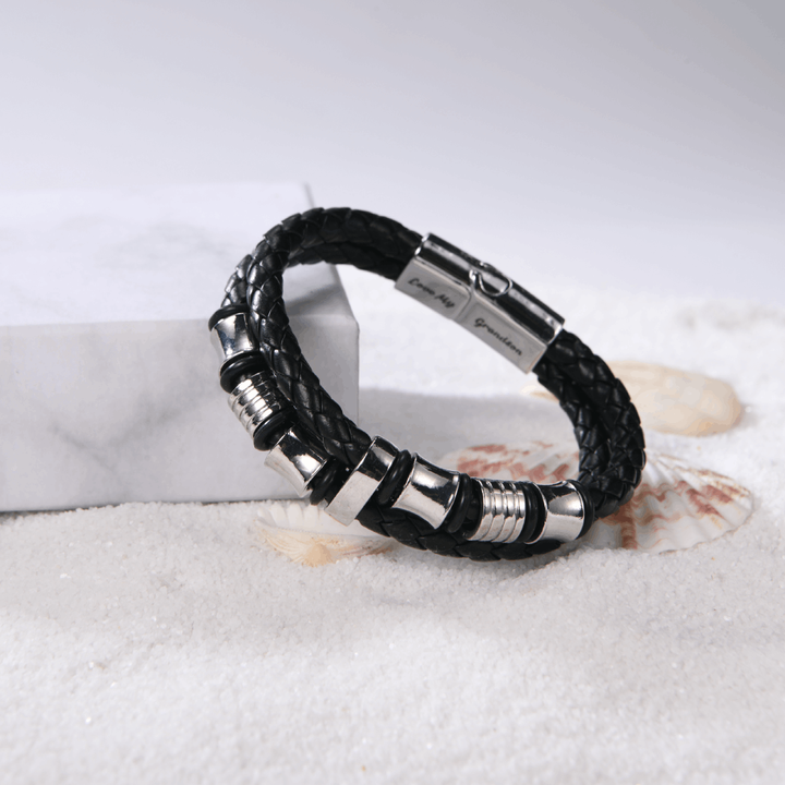 To My Grandson Braided Leather Bracelet "I Will Always Be With You Love Grandma & Grandpa"