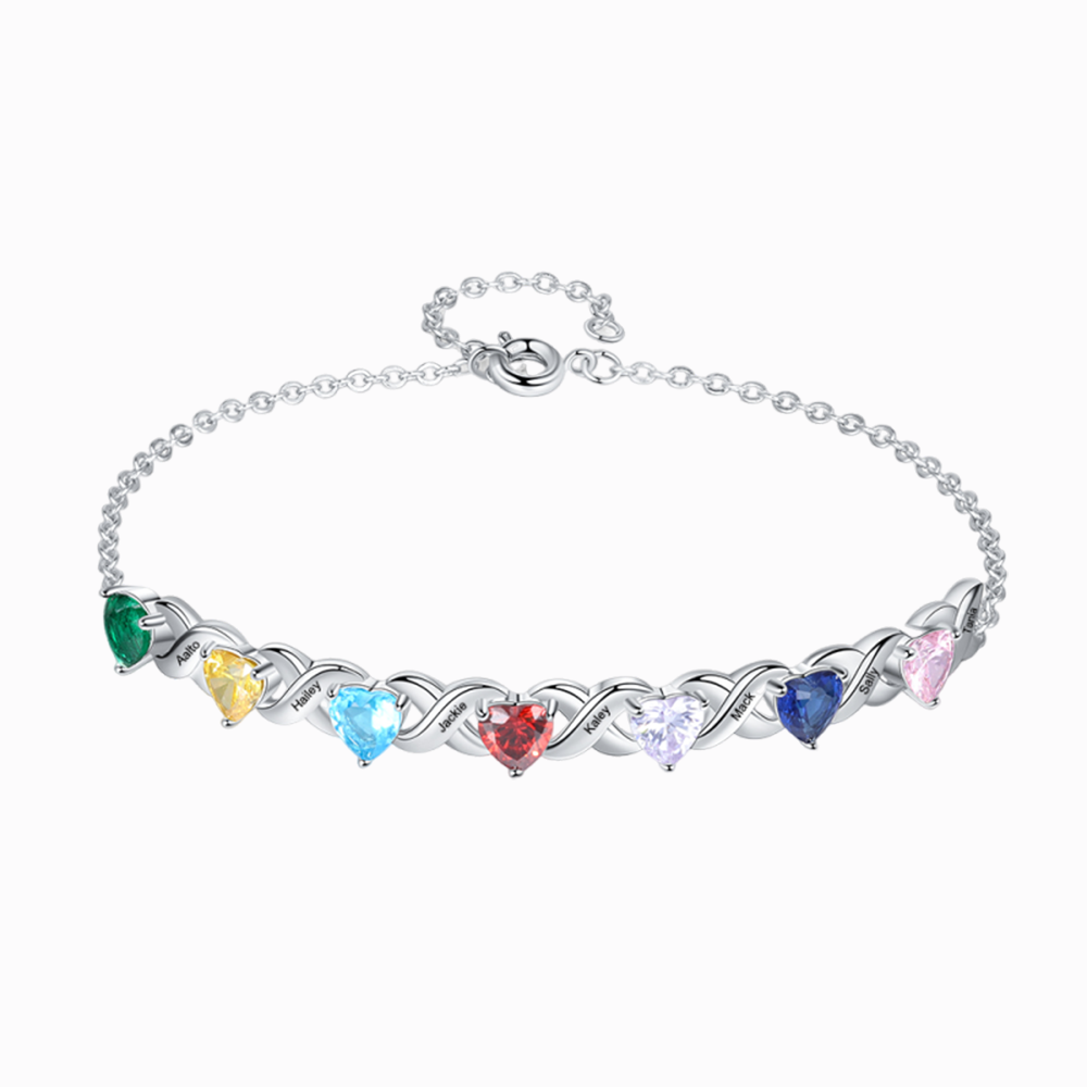 Mother's Day Gift Family Custom Bracelet Heart Personalized with 7 Birthstones
