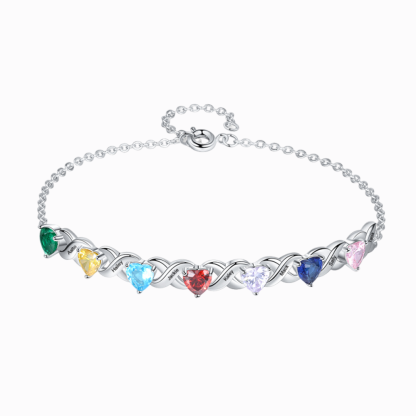 Mother's Day Gift Family Custom Bracelet Heart Personalized with 7 Birthstones