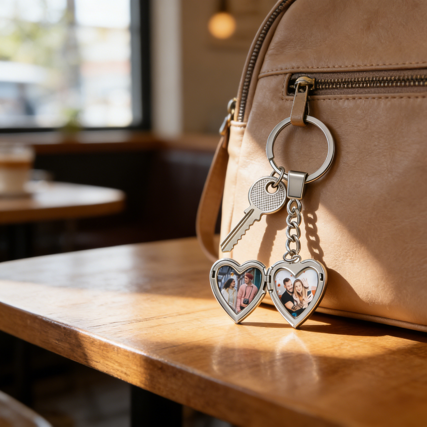 Heart Photo Locket Keychain In Silver Personalized 2 Photos Gift for Couple