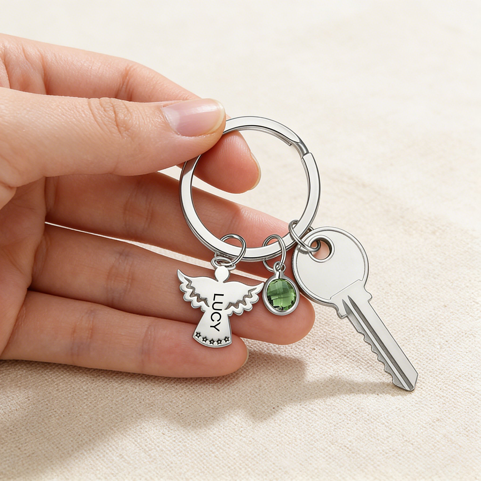 Personalized Guardian Angel Keychain Customized Name & Birthstone Stainless Steel Keyring Special Gift