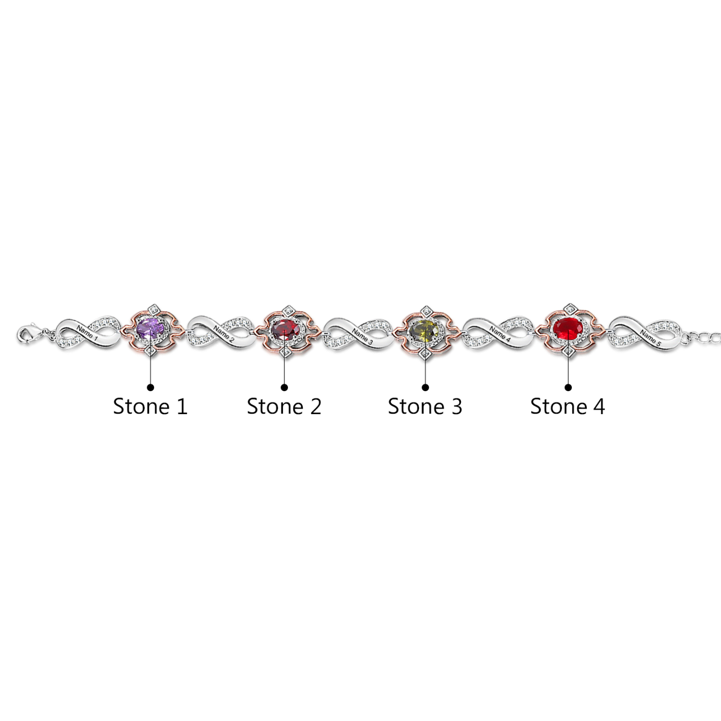 Infinity Bracelet Personalized 4 Birthstones Engraved 5 Names Women's Bracelets Birthday Gift for Her
