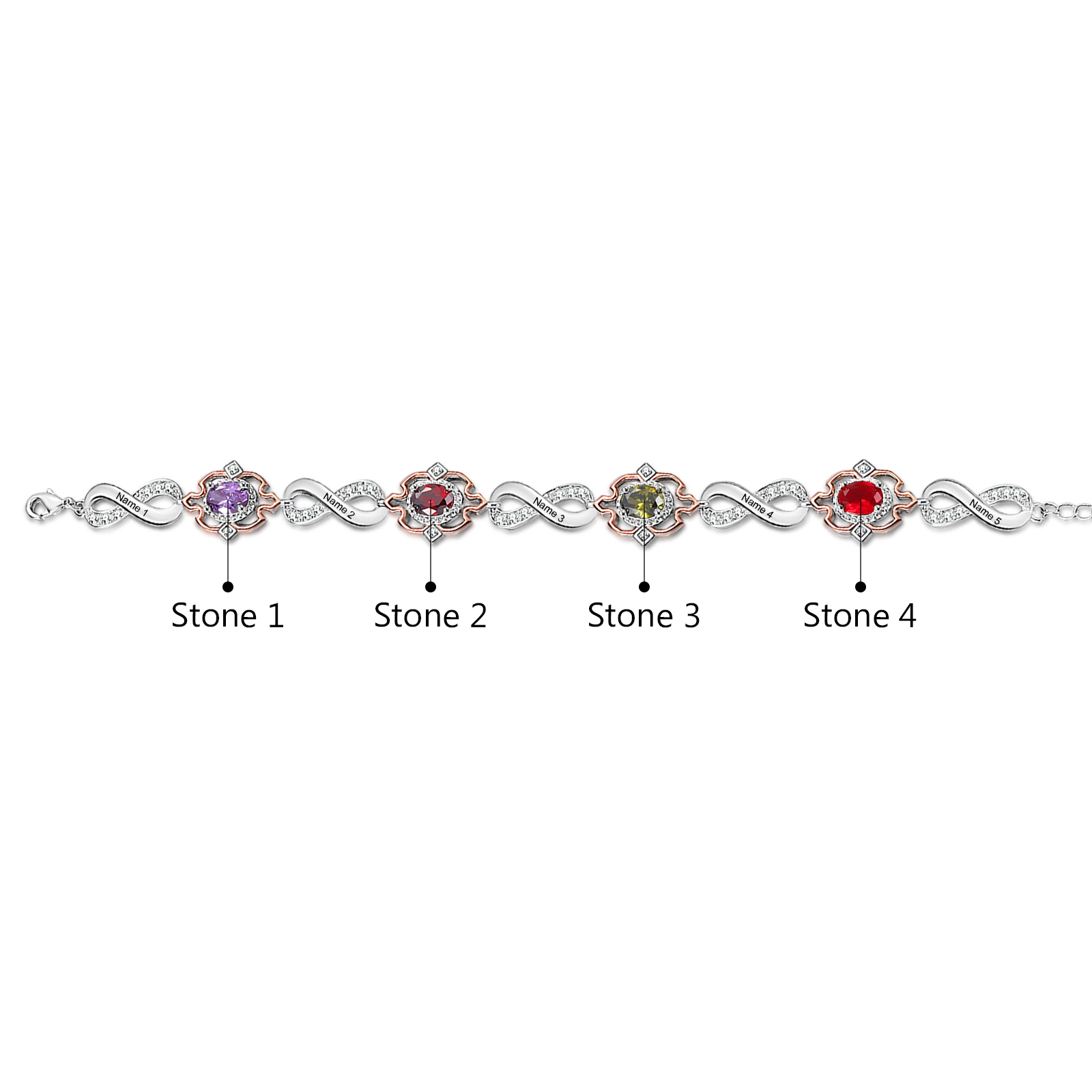 Infinity Bracelet Personalized 4 Birthstones Engraved 5 Names Women's Bracelets Birthday Gift for Her