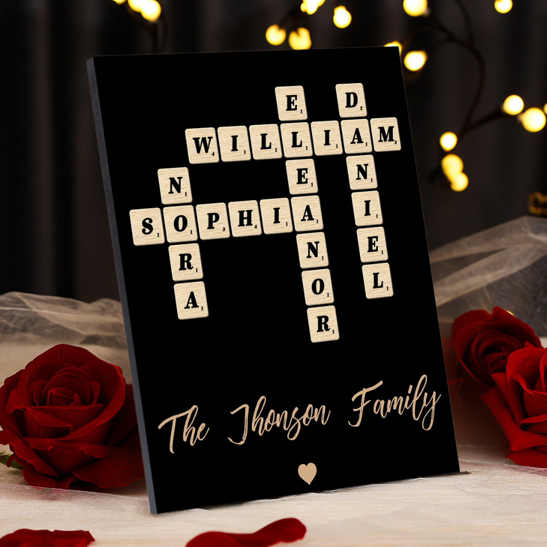 Custom Family Crossword Puzzle Wall Art Personalized Family Tree Wooden Sign Housewarming Gifts