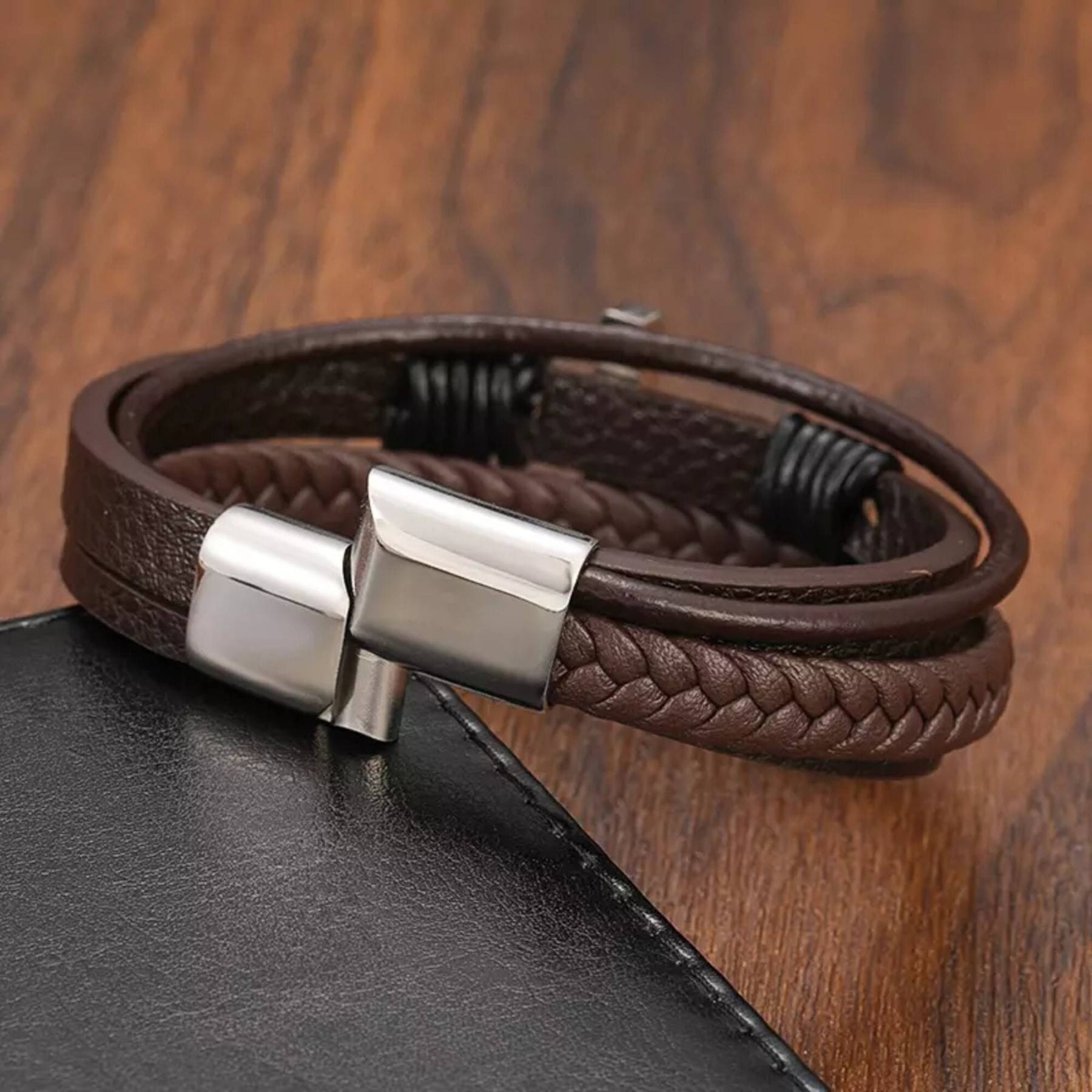 Men Braided Leather Cross Bracelets with Magnetic Clasp Gifts for Him