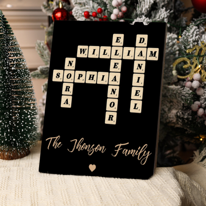 Custom Family Crossword Puzzle Wall Art Personalized Family Tree Wooden Sign Housewarming Gifts