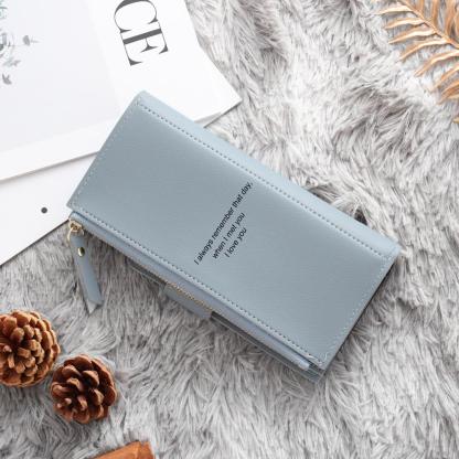 Women Long Style Photo Wallets Custom Inscription Photo Engraved Wallet Blue Grey