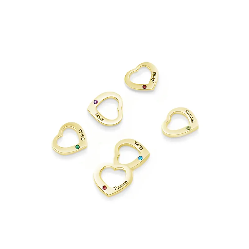 Engraved 1 Birthstone and 1 Name Heart Charm for Bracelet