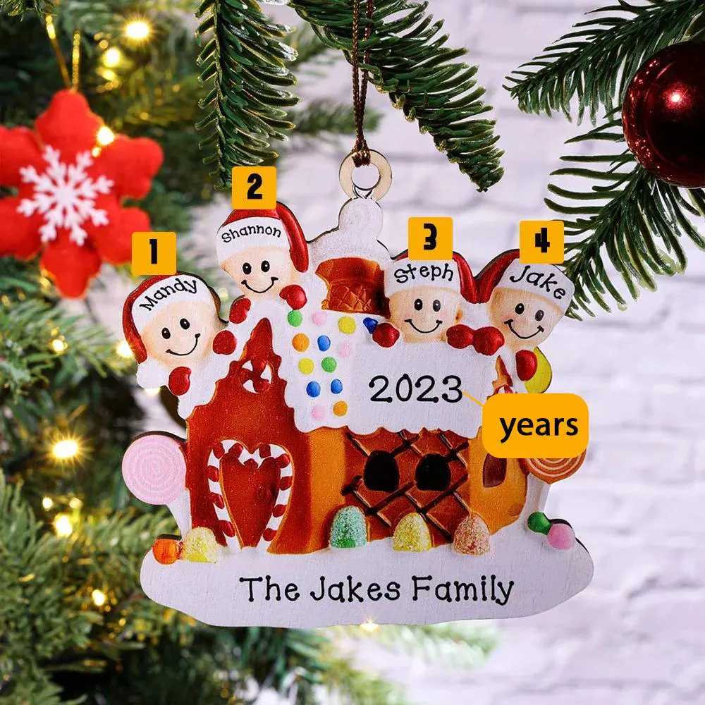 Personalized Family Cookie House Christmas Ornament Custom 4 Names Hanging Ornament Gifts For Family