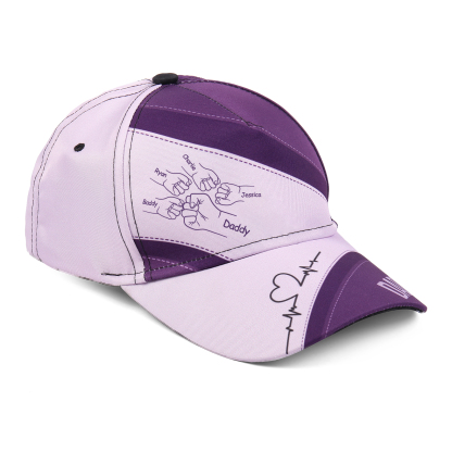 Personalized Fist Bump Classical Baseball Cap Custom 5 Names & 1 Text Snapback Adjustable Gift for Dad/Grandpa/Husband