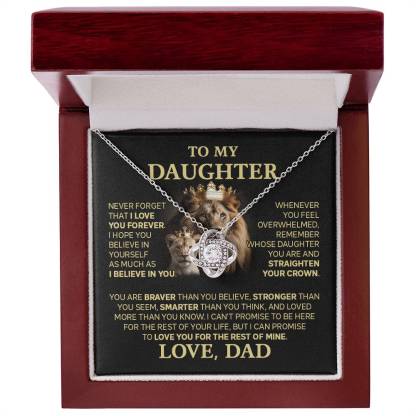 To My Daughter from Dad Love Knot Necklace "Never Forget That I Love You" S925 Sterling Silver Necklace