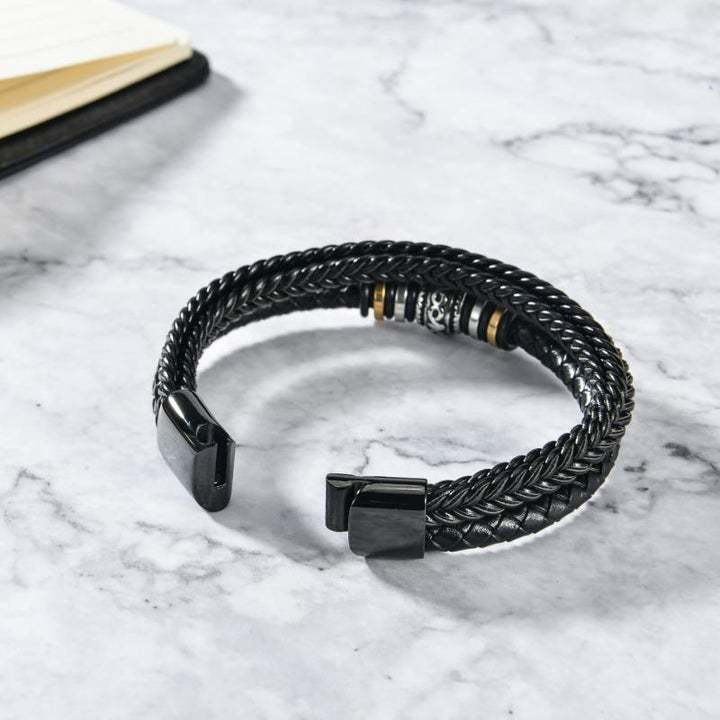 To My Son Bracelet Personalized Name Message Card Braided Leather Bracelet Mom to Son Gift - Never Forget How Much I Love You