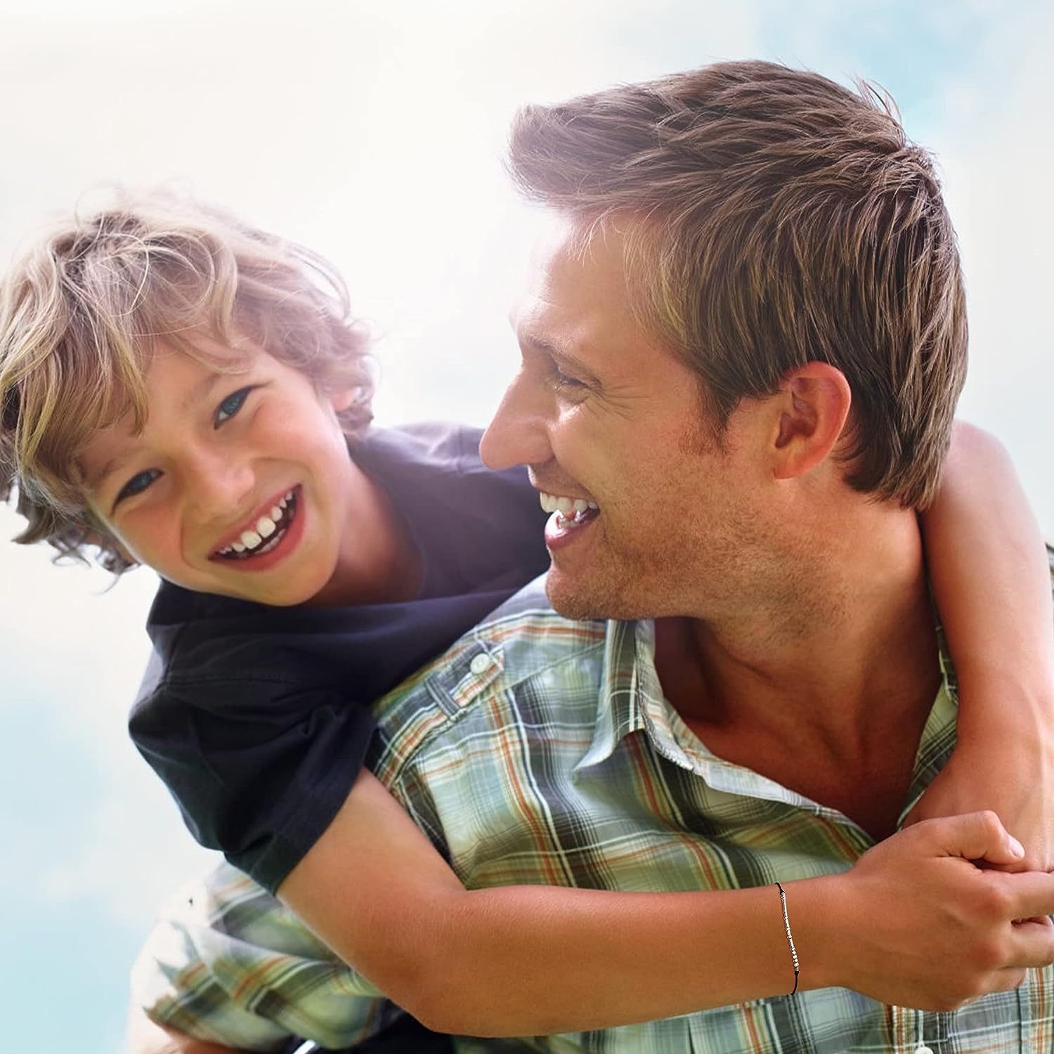 2 Pcs Father-Son Morse Code Bracelet Set with Message Card for Dad and Son