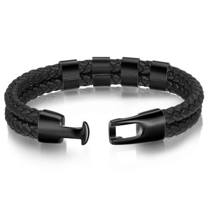 4 Names Personalized Braided Leather Bracelet Engraved Men's Bracelet for Him