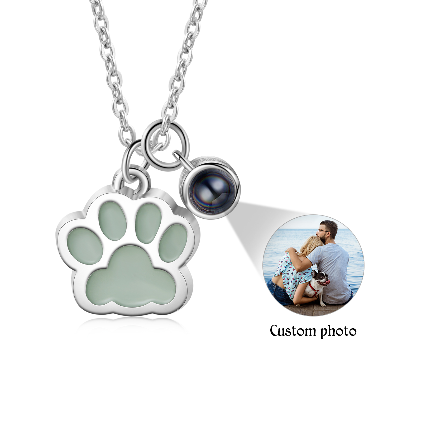Personalized Dog Paw Pendant Couple Necklace Set Custom Photo Projection Necklace Romantic Gifts For Him/Her