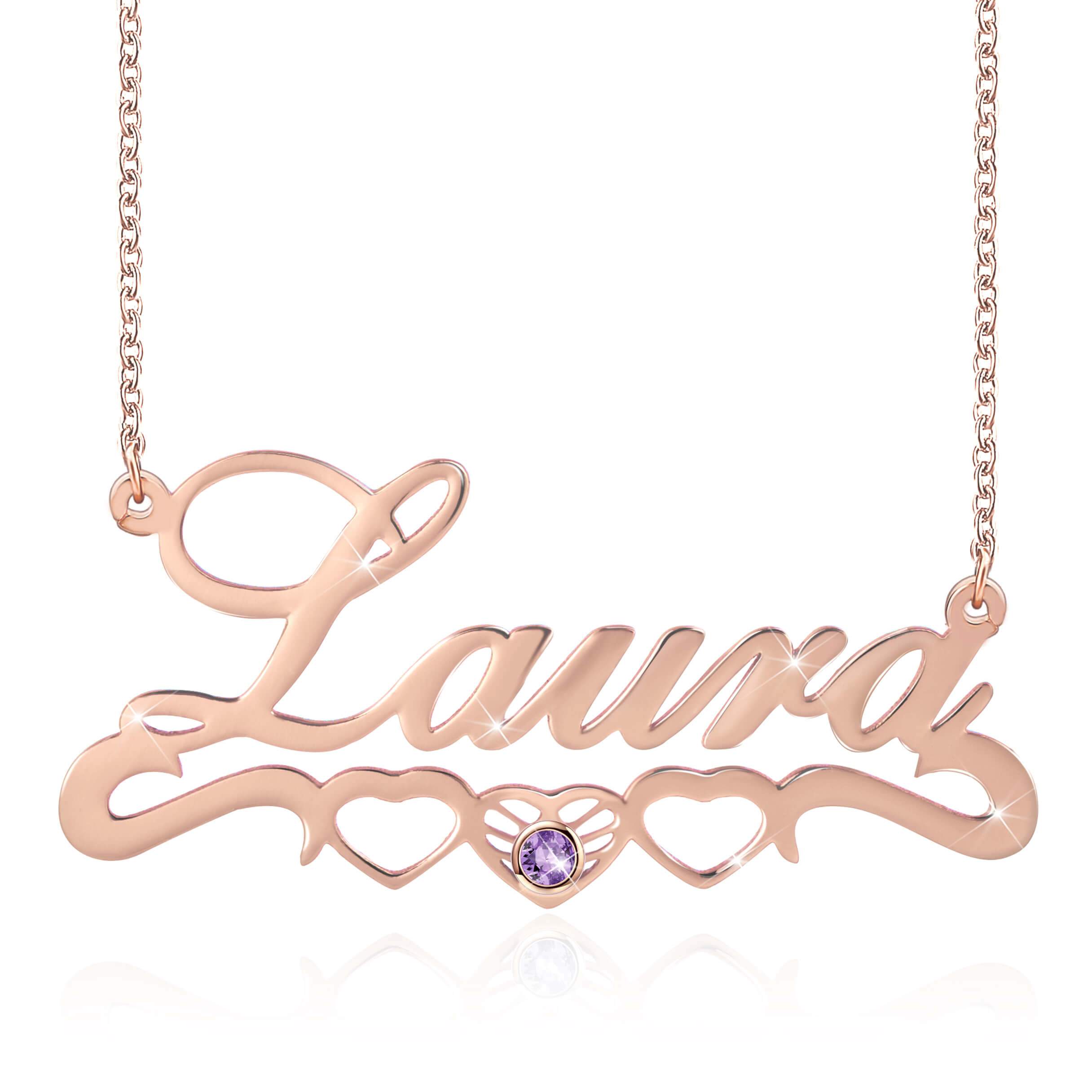 Personalized Name Necklace Heart-Shaped Birthstone Name Necklace
