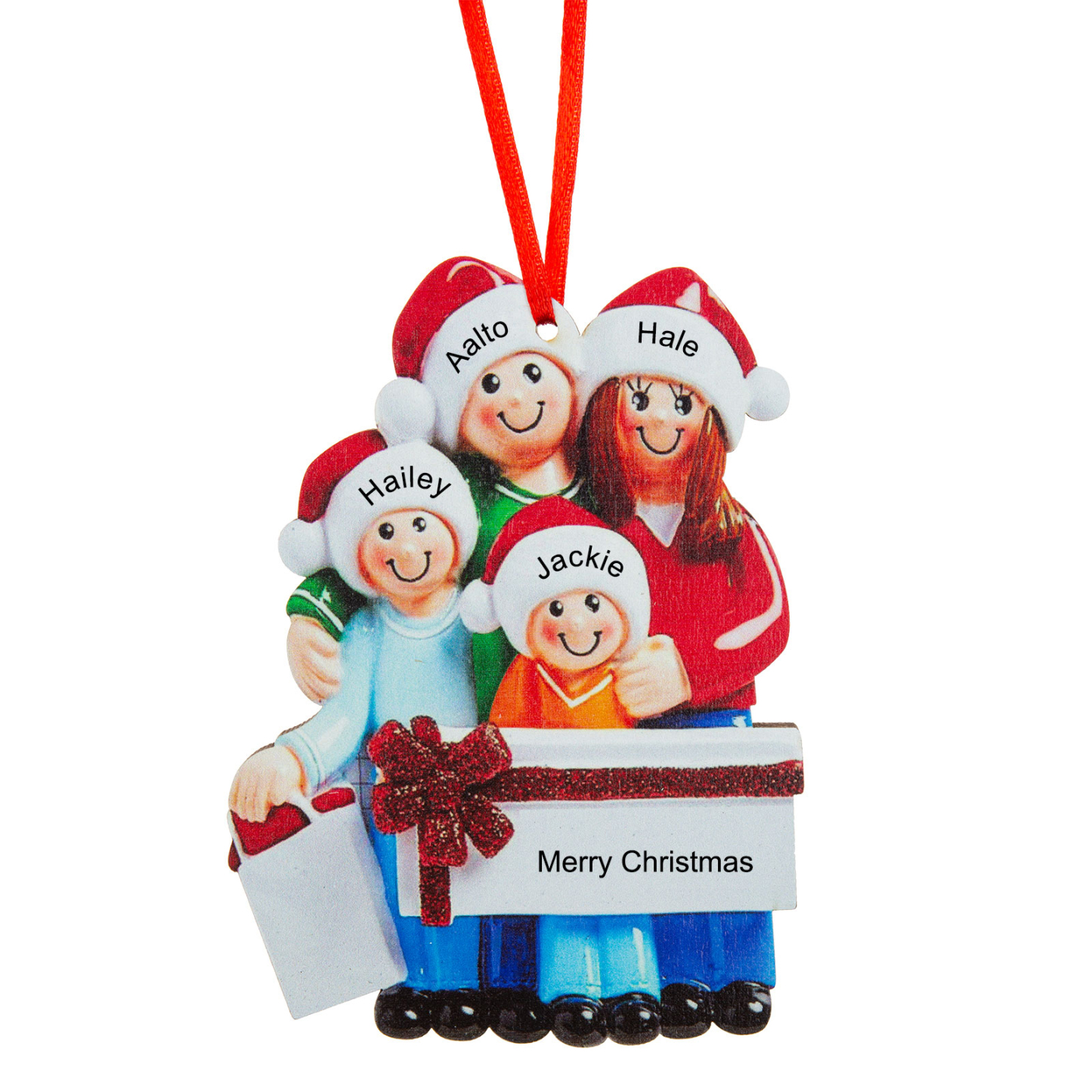 Personalized Family Of 4 Decorating Christmas Tree Ornament