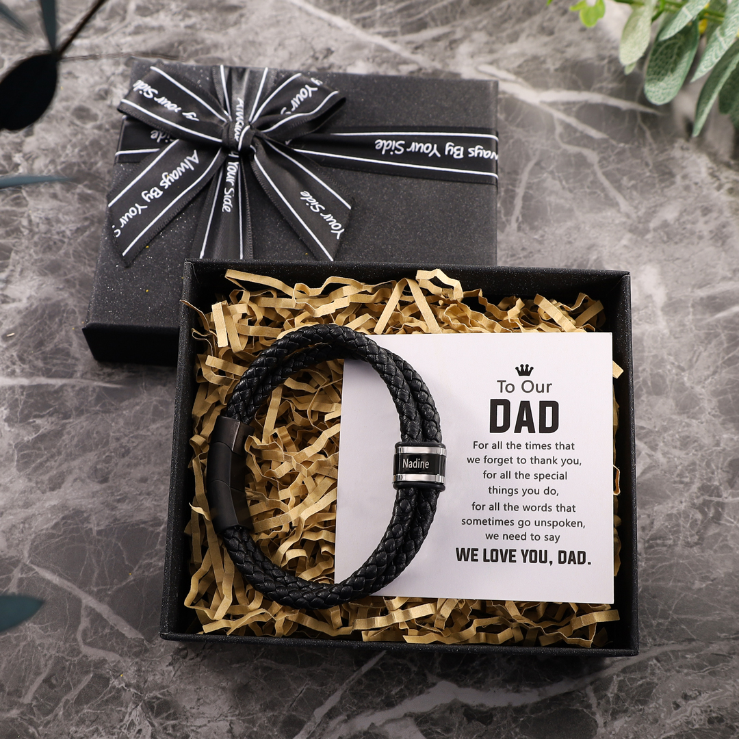 1 Name - Men's Leather Bracelet Custom Names Beaded Bracelet Adjustable Personalized Gift for Him