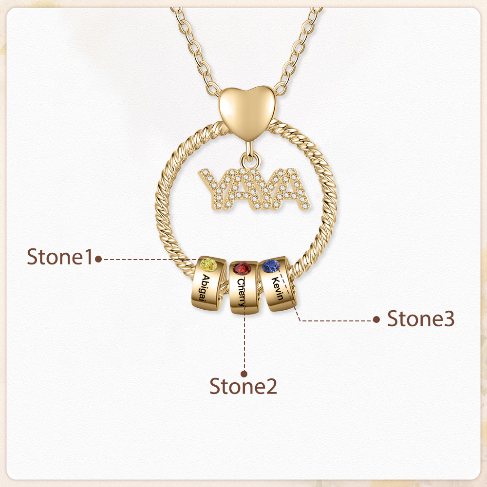 Collar a abuela con colgante de "YAYA" con 3 nombres Y 3 piedras de nacimiento personalizados | Jessemade-Jessemade ES