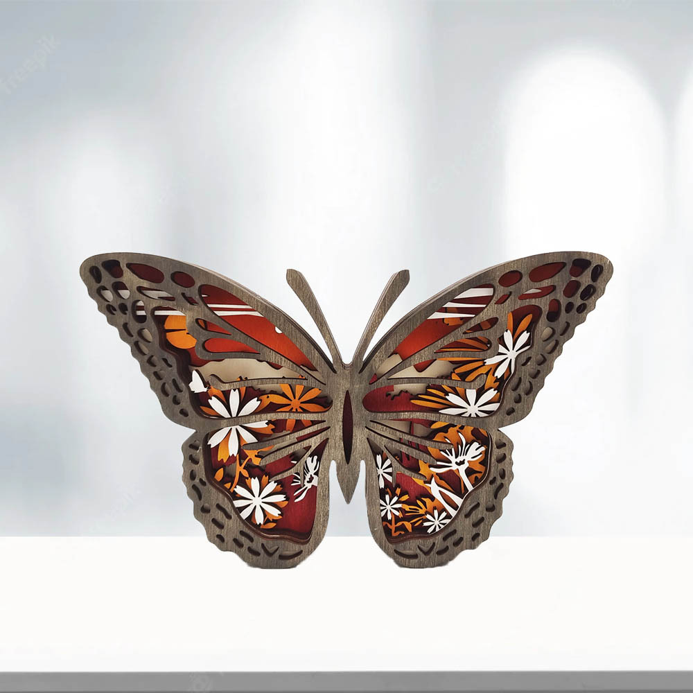 Butterfly Totem Wooden Home Decoration 3D Carving Flower Insect Night Light