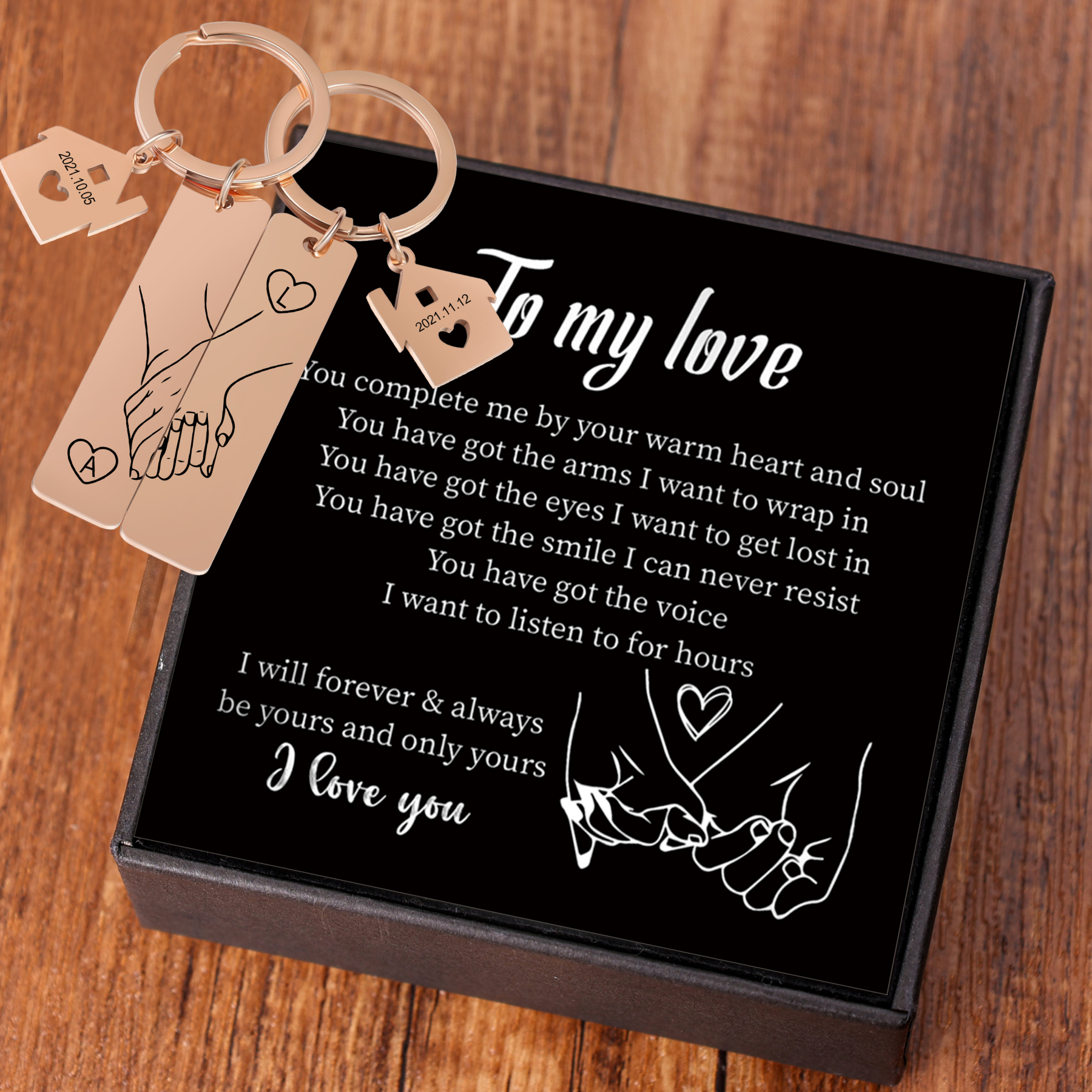 Holding Hands Couple Keychain Set Personalized Date Initial Matching Couple Gifts