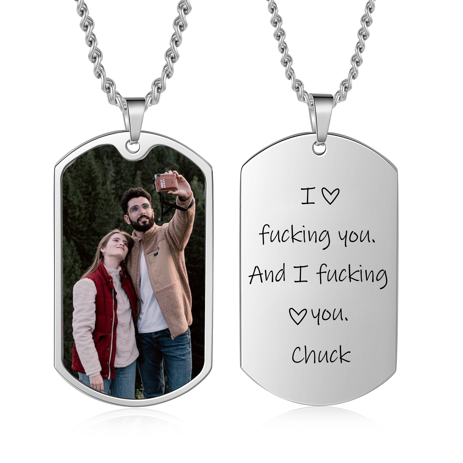 Funny Personalized Photo Keychain "I Love F❤cking You and I F❤cking Love You" Key Ring Gift for Couple
