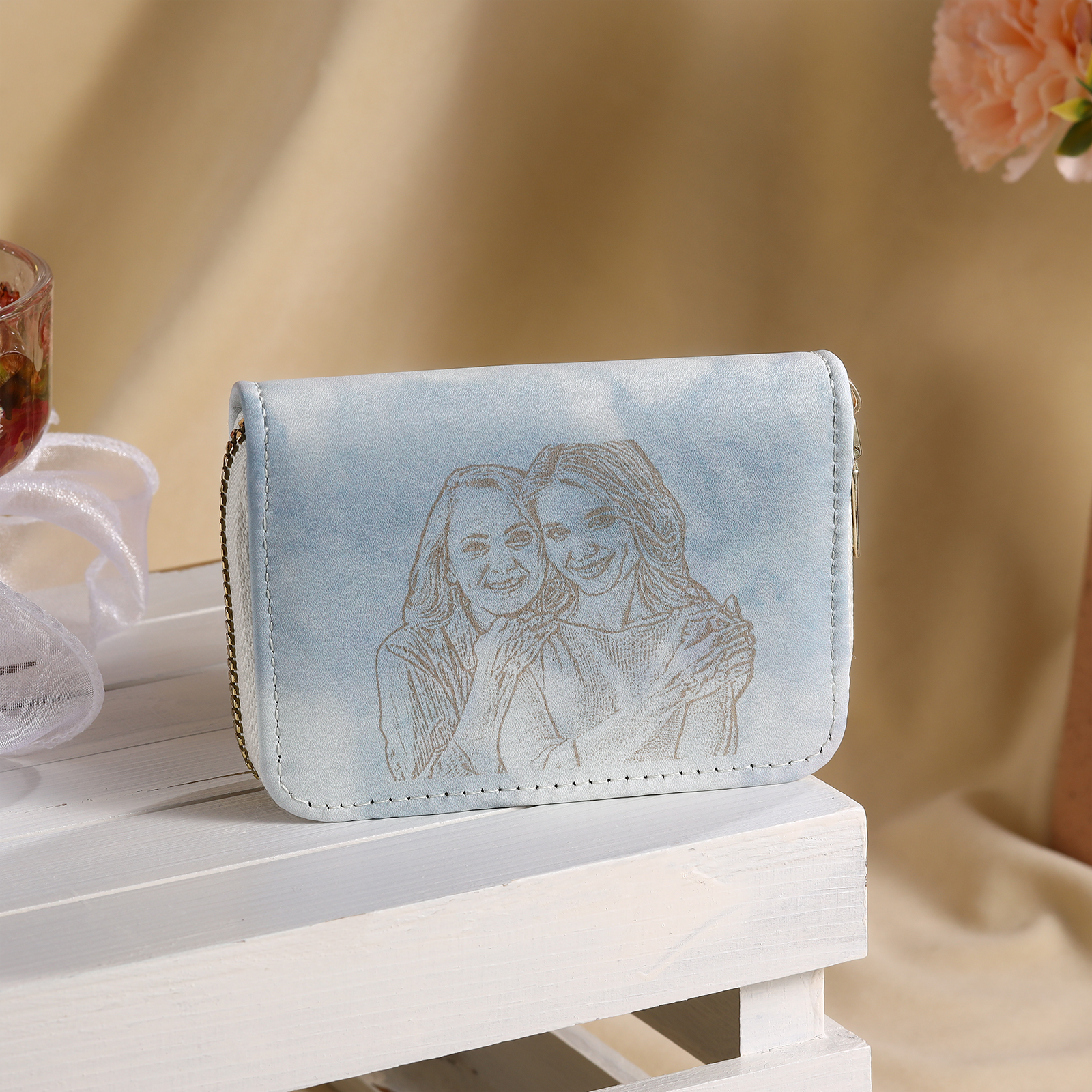 Personalized Women's Leather Wallet Custom Photo & Text Zipper Wallet Accordion Wallet Gift for Her