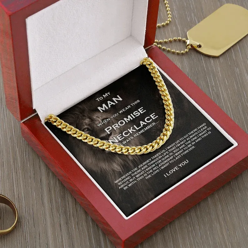 To My Man-Cuban Link Chain Necklace Promise Necklace Gift Set "You are The One I Want to be With"