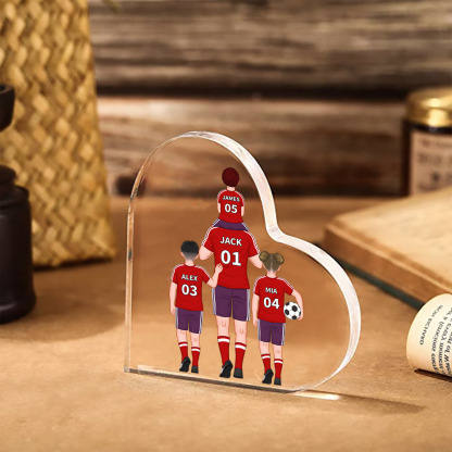 Personalized Jersey Number Acrylic Heart Keepsake Custom 2–4 Names Ornaments Soccer Family Gifts for Dad