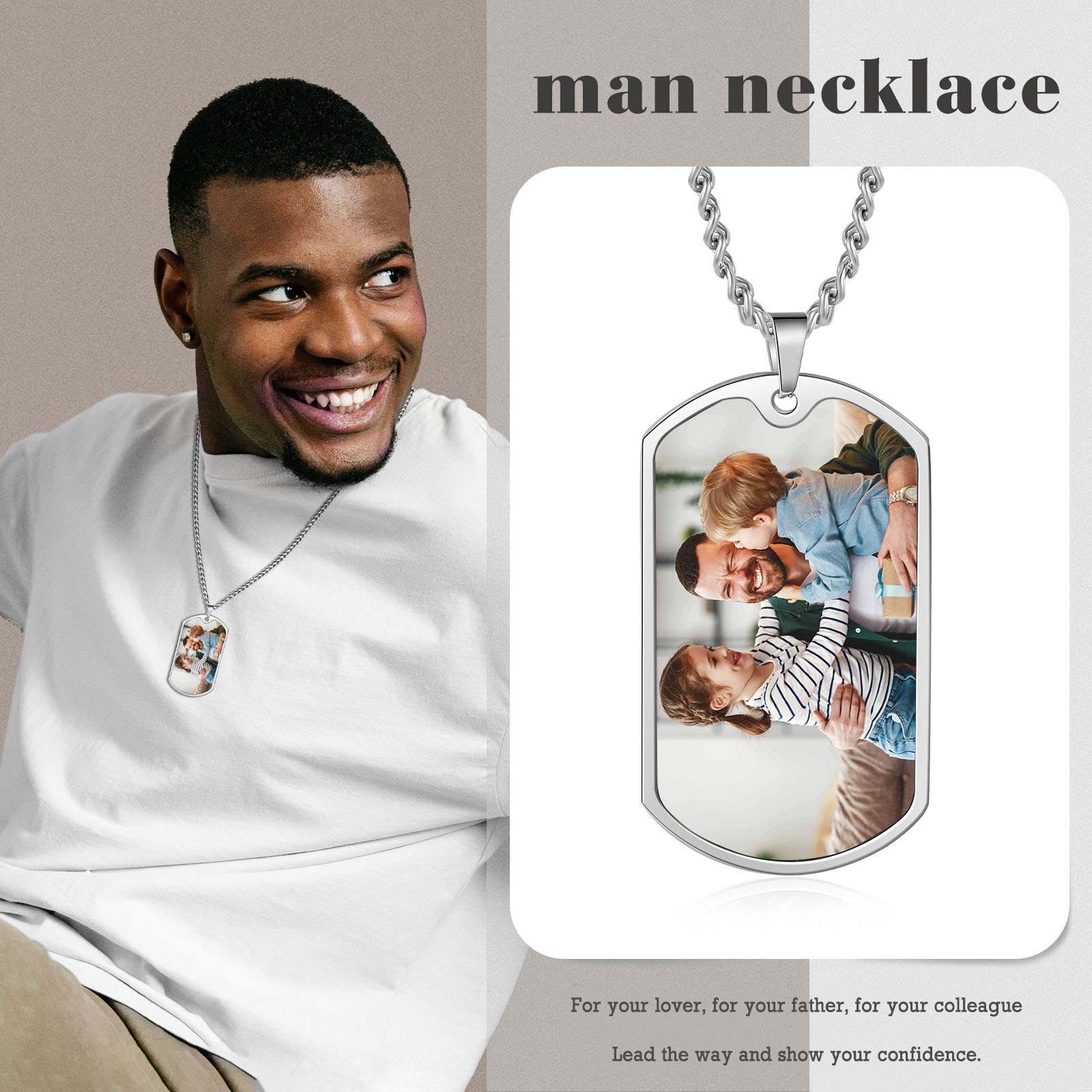 O'Fishally The Best Dad Necklace Custom Photo Dog Tag Necklace with 3 Fishing Hooks