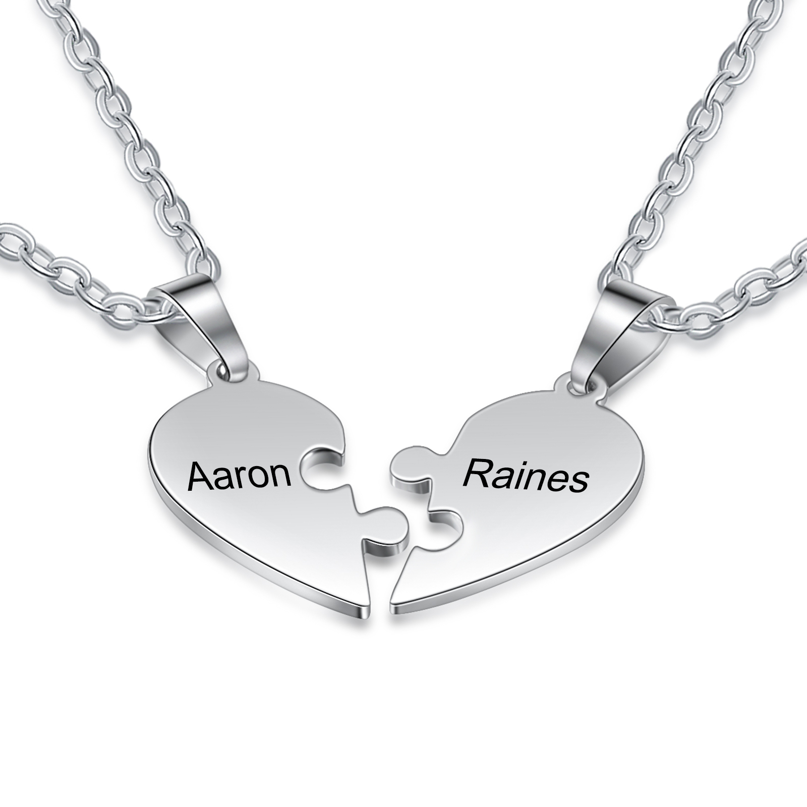 Personalized Heart Puzzle Necklace Engraved 2 Names Matching Necklace Gifts for Couple