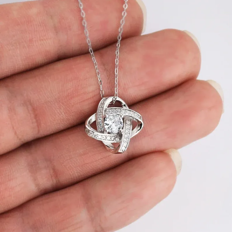 To Mother of Bride - S925 Love Knot Necklace "I Promise To Protect Her Heart" Wedding Gifts From Groom