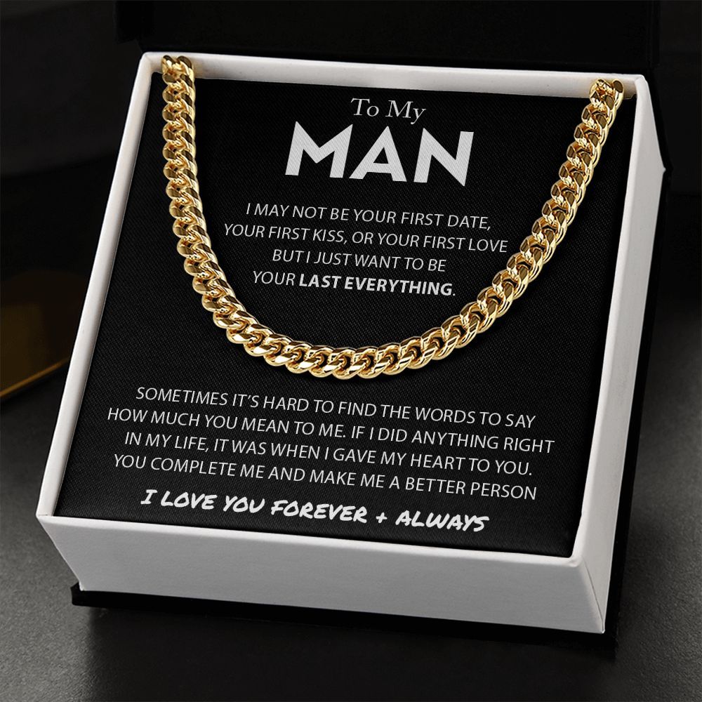 To My Man Cuban Link Chain Necklace Promise Necklace Gift Set - I Love You Forever & Always