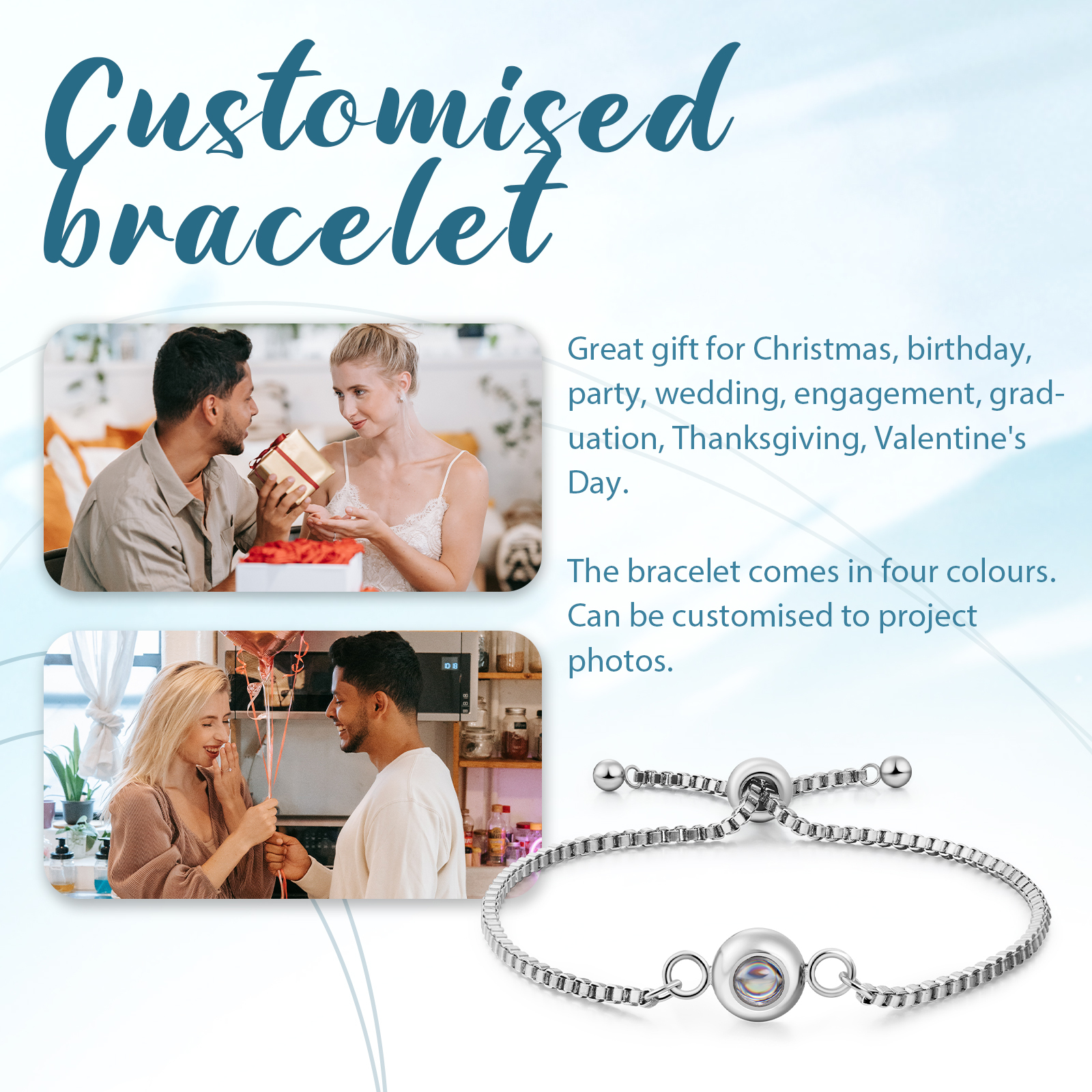 Personalized Couple Photo Projection Bracelet 
