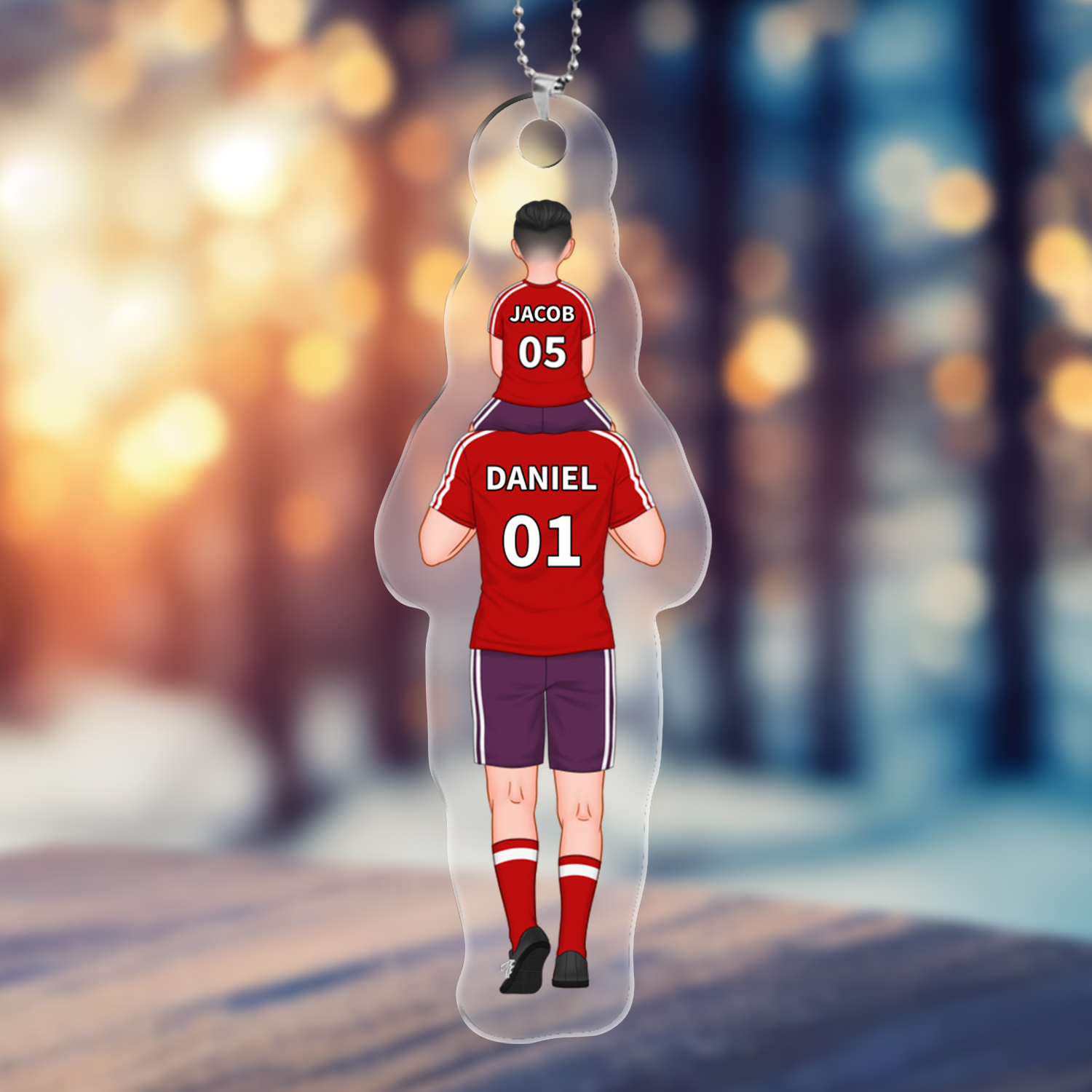 Personalized 2–4 Names Soccer Family Keychain Custom Football Hanging Ornament Gift for Dad Grandpa