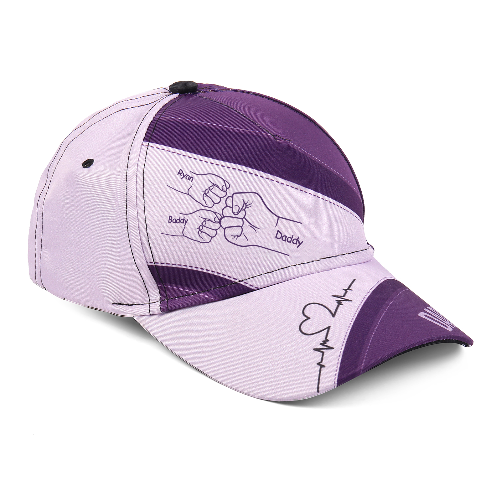 Personalized Fist Bump Classical Baseball Cap Custom 3 Names & 1 Text Snapback Adjustable Gift for Dad/Grandpa/Husband