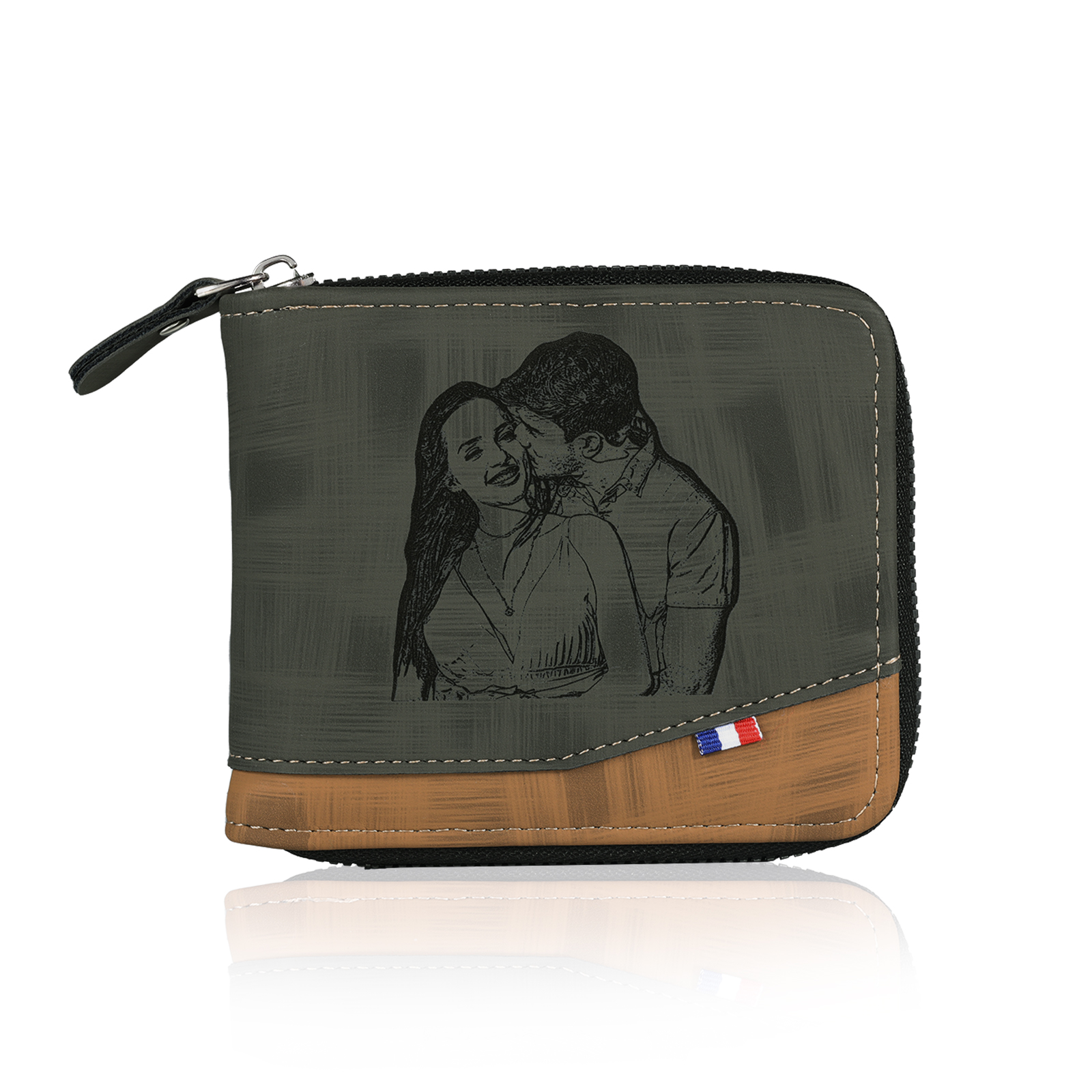 Personalized Photo & Name & Letter Billfold Wallet Monogram Leather Wallet Zipper Wallet Gift for Men